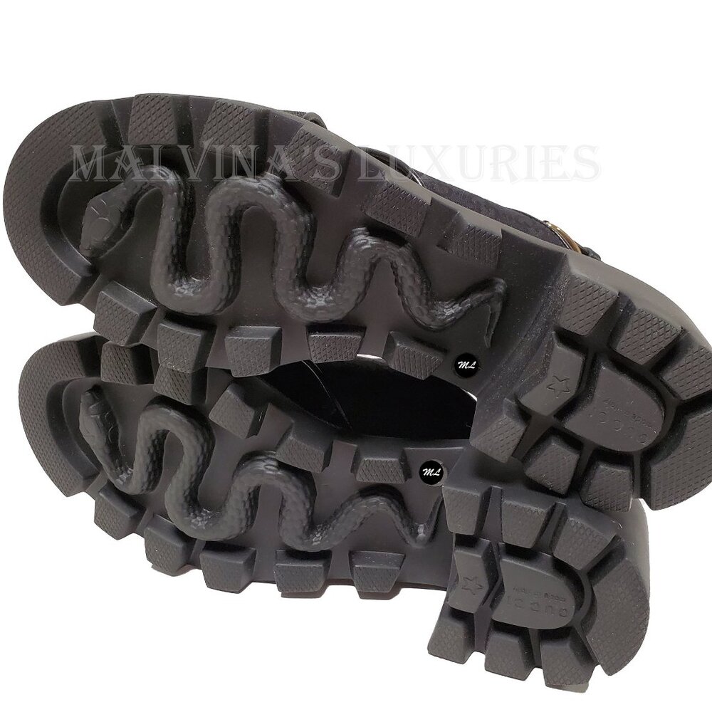 GUCCI SHOES BLACK GG SUPREME CANVAS CHUNKY LUG SOLE SANDALS - Picture 13 of 15